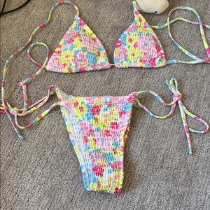 shein Colorful Smocked Bikini Set